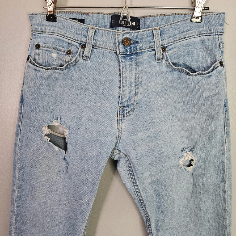 Hollister SlimStraight‎ Epic Flex Distressed Light Blue Denim Jeans Mens 29x32